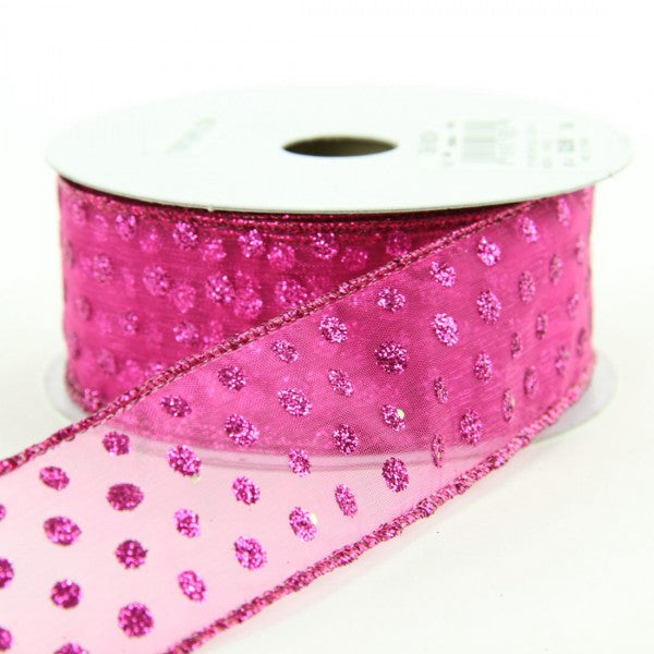 1.5" X 10 YD SHEER WITH GLITTER .DOTS RIBBON