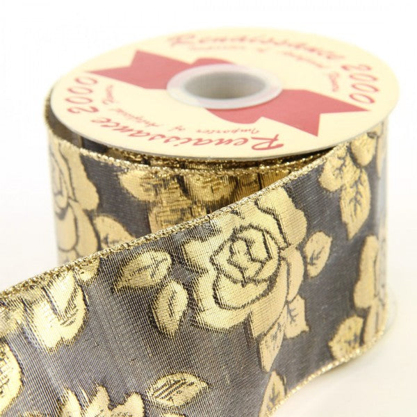 2.5"X10YD NAVY W/GOLD ROSE A4