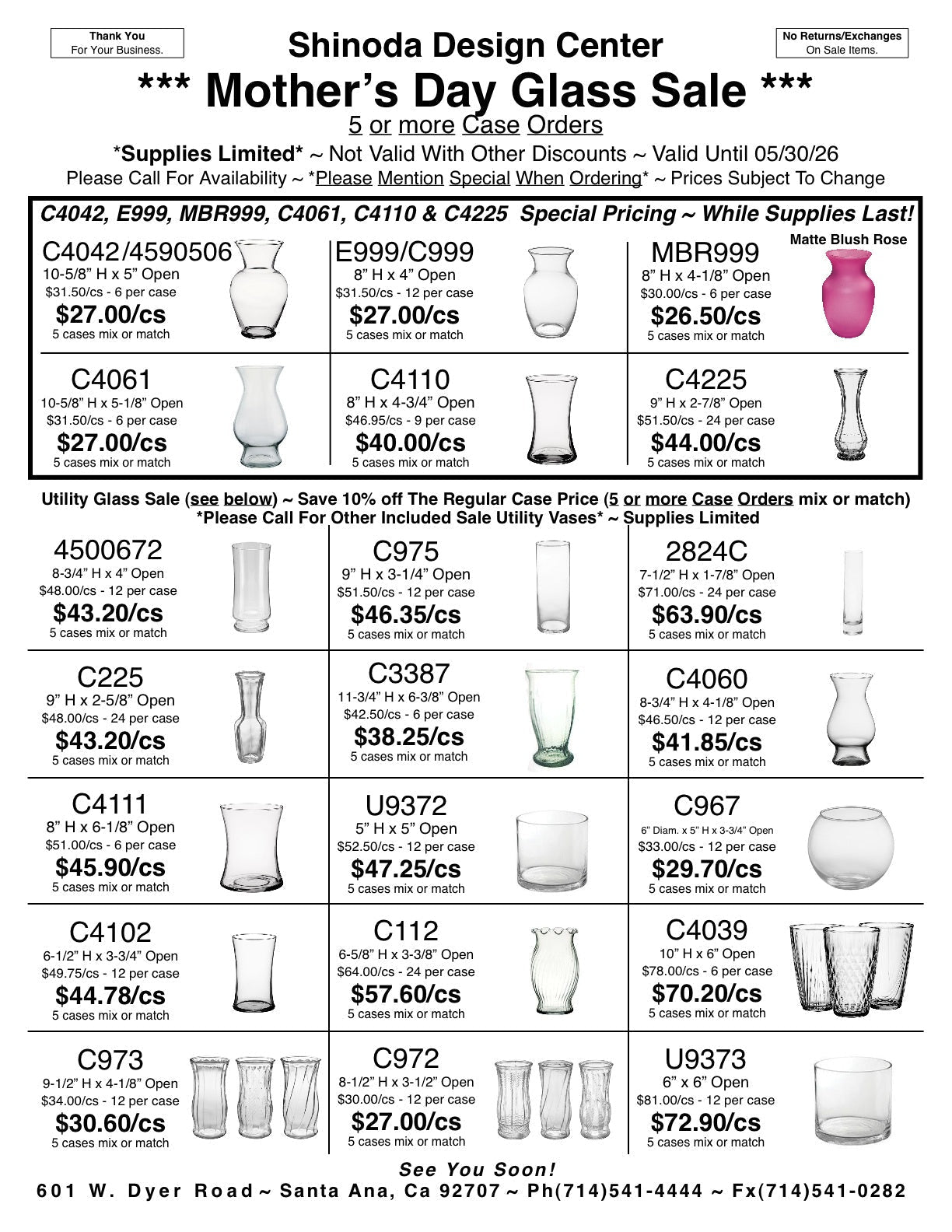 Mother's Day In-Store Selected Glass Sale! Also, Selected Crystal Clear Products!