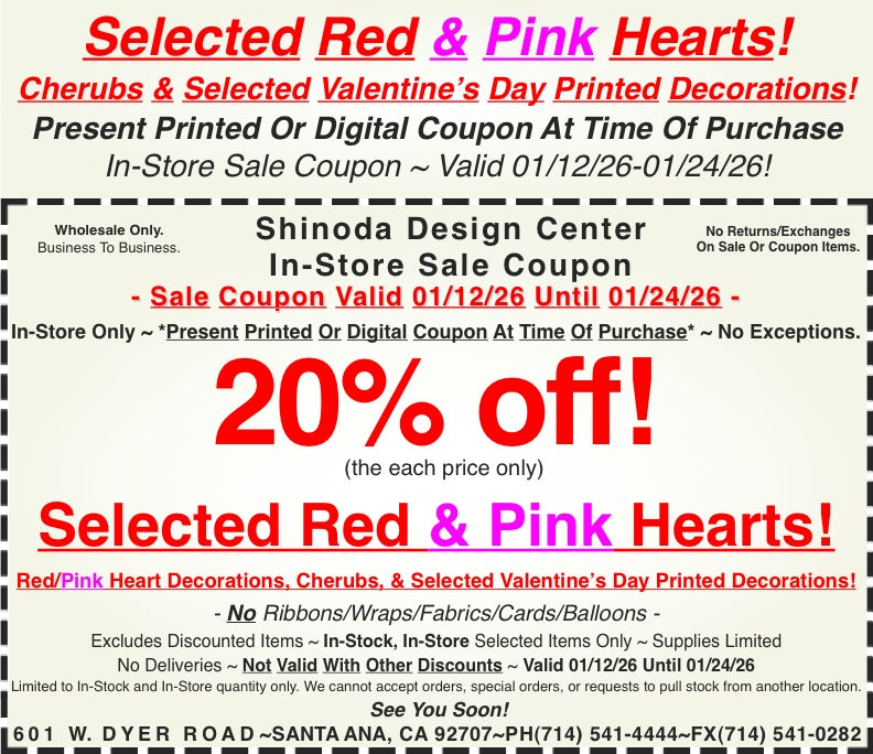 In-Store Coupon: 20%off Selected Red & Pink Hearts!