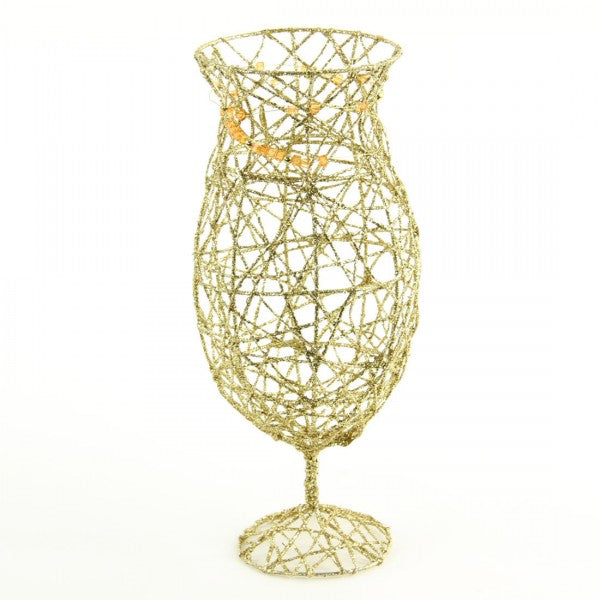 13" GLITTER WINE GLASS DECOR CONTAINER