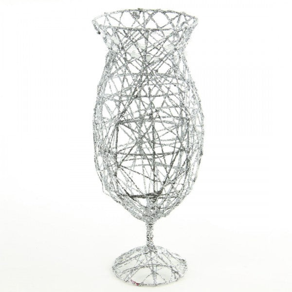 13" GLITTER WINE GLASS DECOR CONTAINER