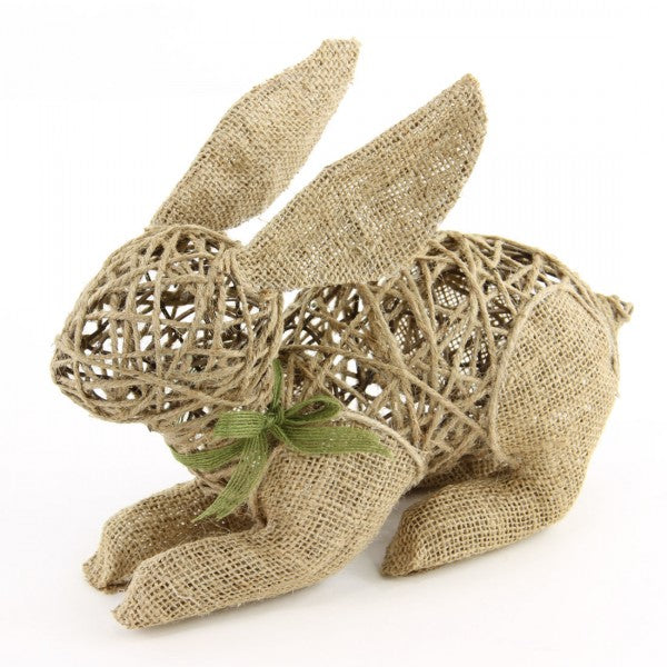 11"WIRED BURLAP RABBIT W/BOW