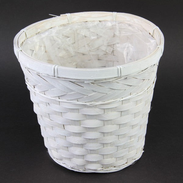8" BAMBOO POT W/DESIGN WHITE