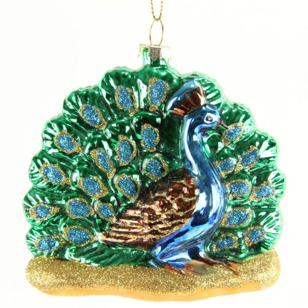 3.9"GLASS PEACOCK ORNA A25