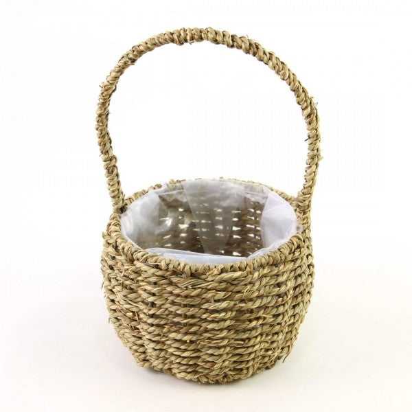 RND SEAGRASS BASKET S1 W/HNDL