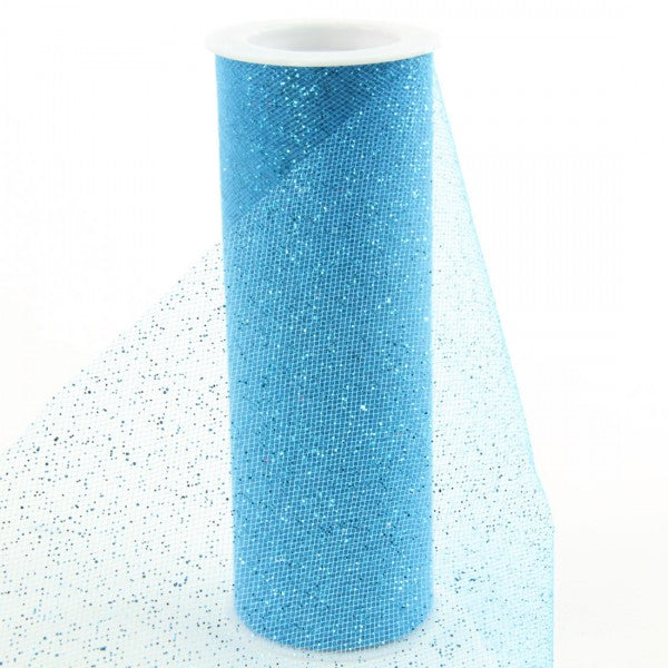 6"X10YD GLITTER TULLE TURQ