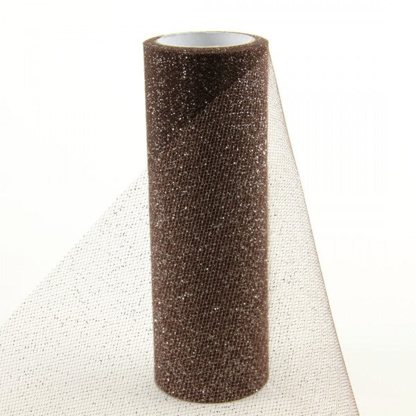 6"X10YD GLITTER TULLE BRWN/SIL
