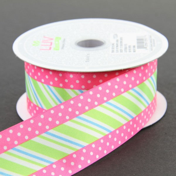 1.5" X 10 YD SATIN STRIP CENTER WITH DOTS RIBBON