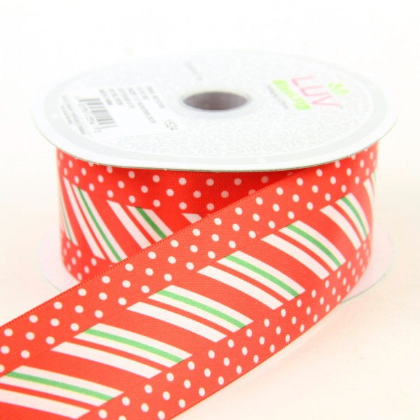 1.5" X 10 YD SATIN STRIP CENTER WITH DOTS RIBBON