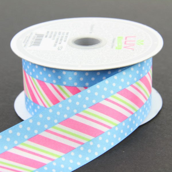 1.5" X 10 YD SATIN STRIP CENTER WITH DOTS RIBBON
