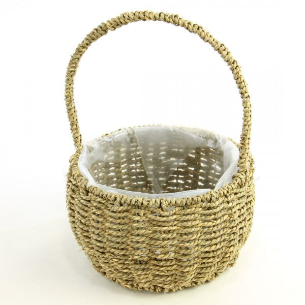 RND SEAGRASS BASKET S2 W/HNDL
