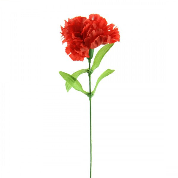 SINGLE CARNATION W/LVS RED