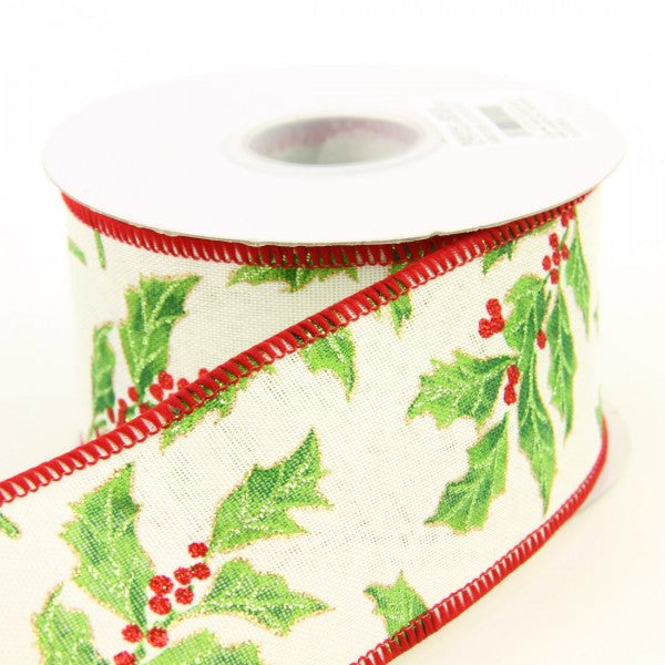 2.5"X10YD GLIT.HOLLY BERRY