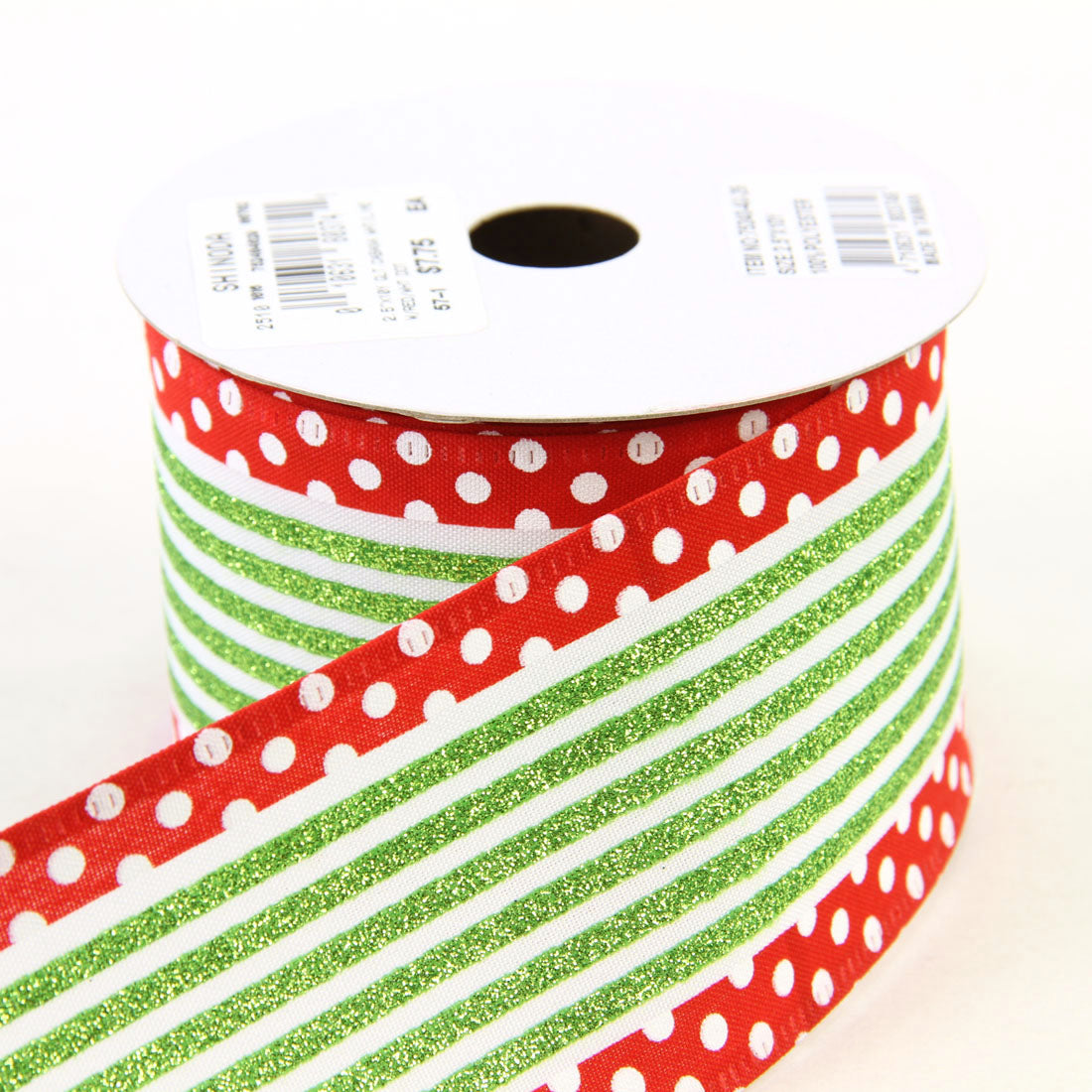 2.5"X10 YARD/ROLL GLITTER CABANA WHITE/LIME