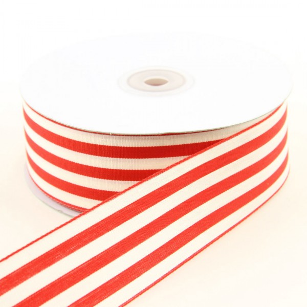 1.5"X25YD STRIPE HOT RED/IVORY