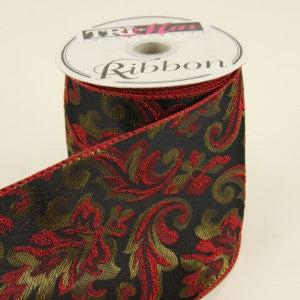 4" Vintage Leaves Wired Ribbon