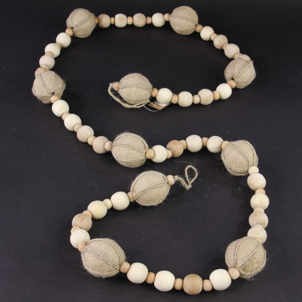 JUTE BALL/WOOD BEAD GARLAND