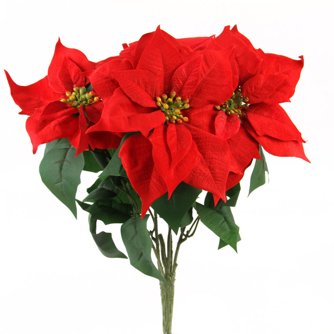 15"VELVET POINSETTIA BUSH RED