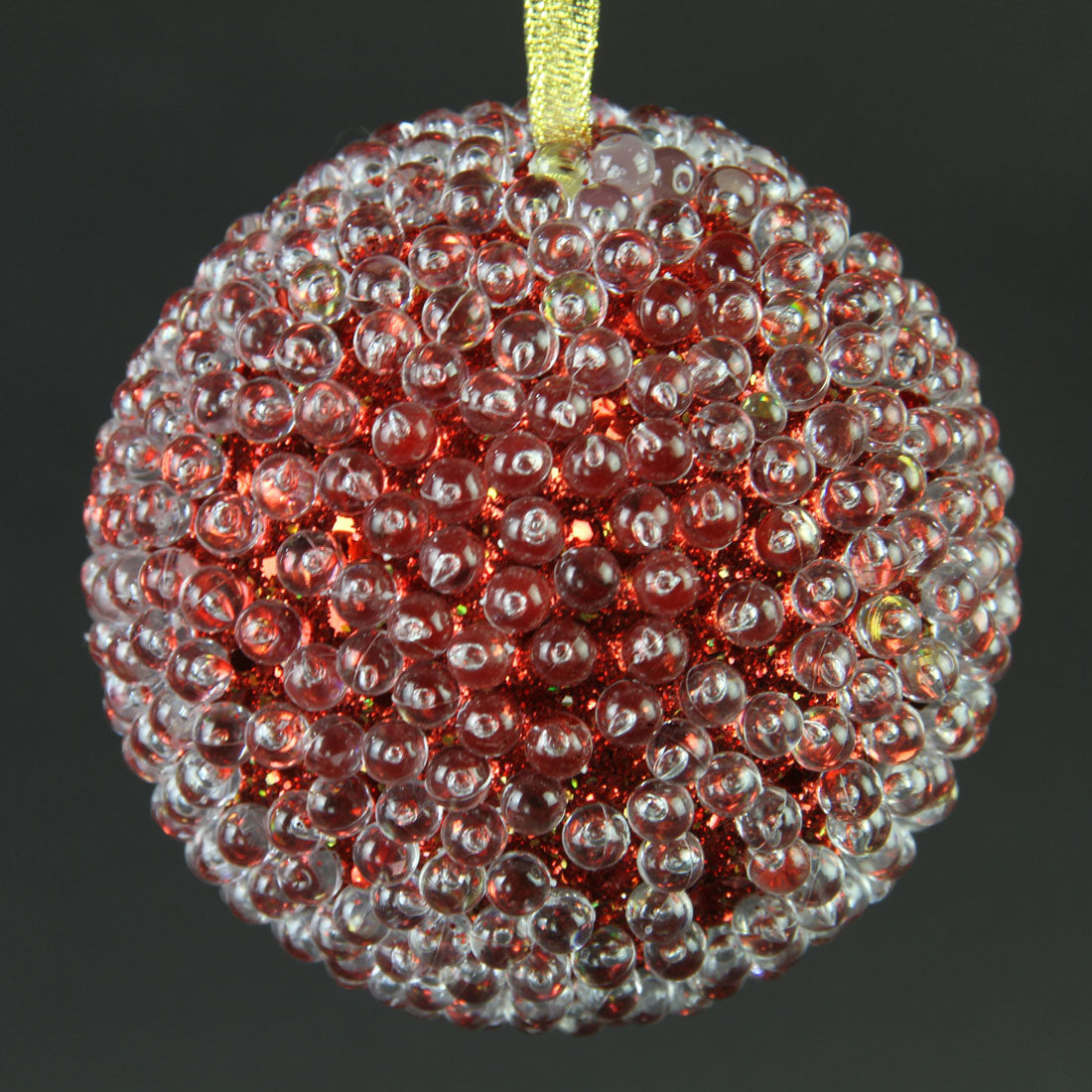 4.3"GLIT.BEAD BALL ORNA RED
