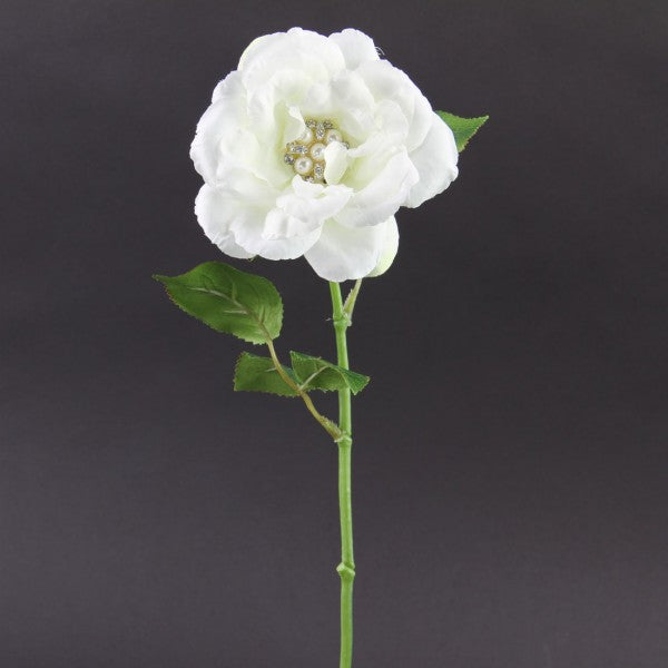 17"RHINESTONE ROSE SPRAY WHT