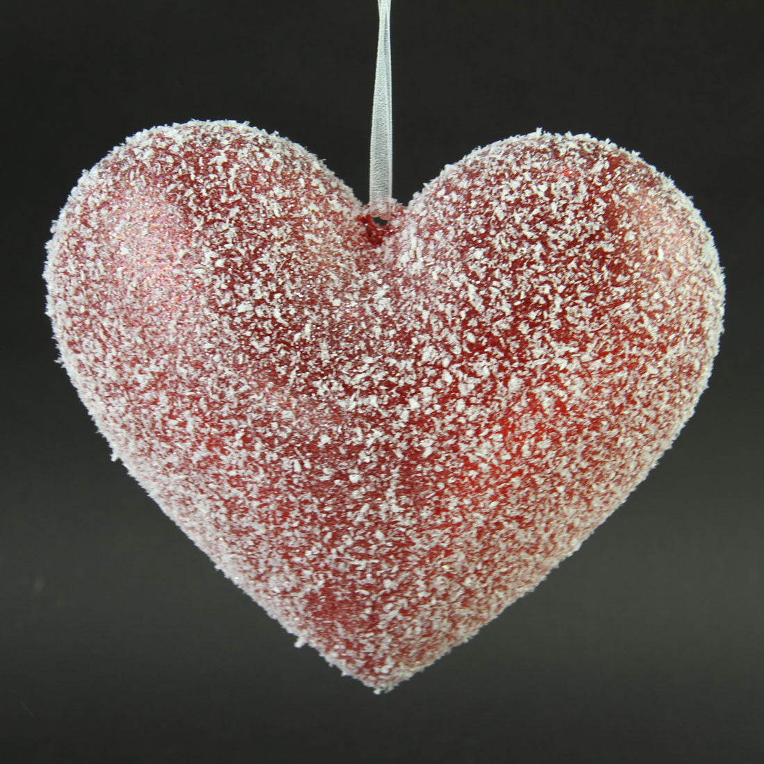 8"SNOWED HEART ORNA RED