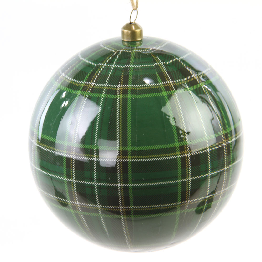 6"PLAID BALL ORNA TT.GREEN