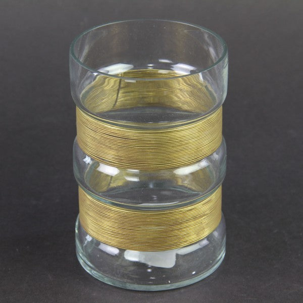 GLASS VASE W/MTL ACCENT S2