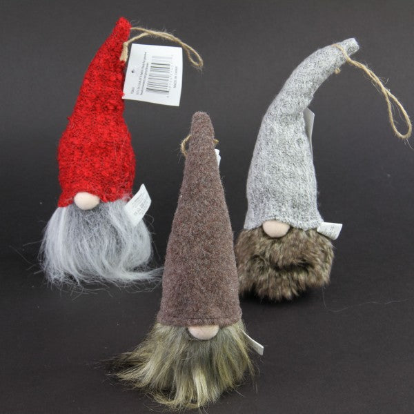 8.25"FAB/FUR GNOME HEAD ORNA