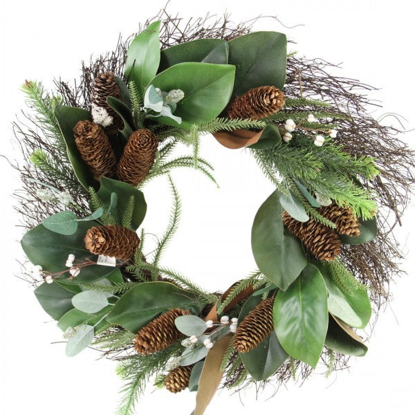 24"MAG.LEAF/SNOW BERRY WREATH
