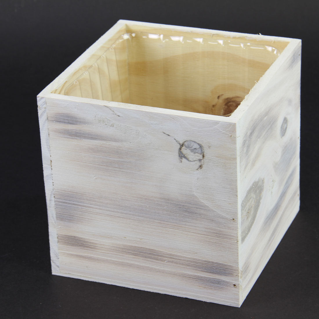 6"WOOD PLANTER WHITE WASH