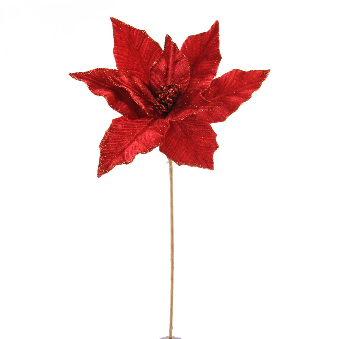13"VELVET POINSETTIA STEM RED