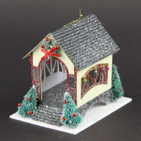 6"CARDBRD COVERED BRIDGE ORNA