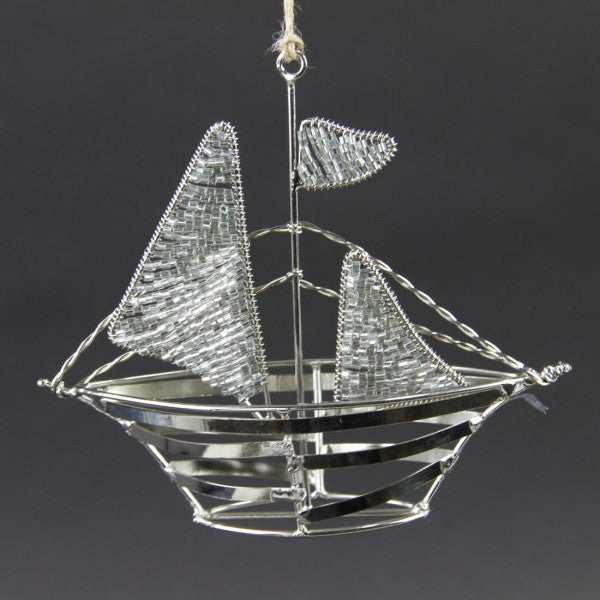 6.5"MTL/WIRE SAILBOAT ORN A4