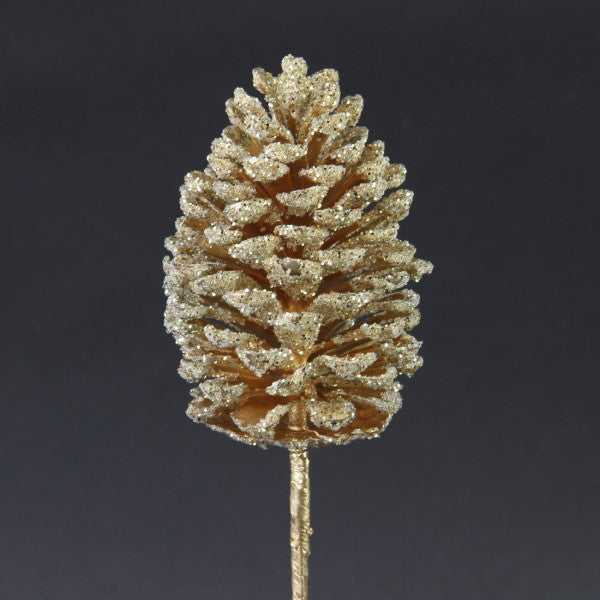 10"GLIT.PINE CONE PICK GOLD