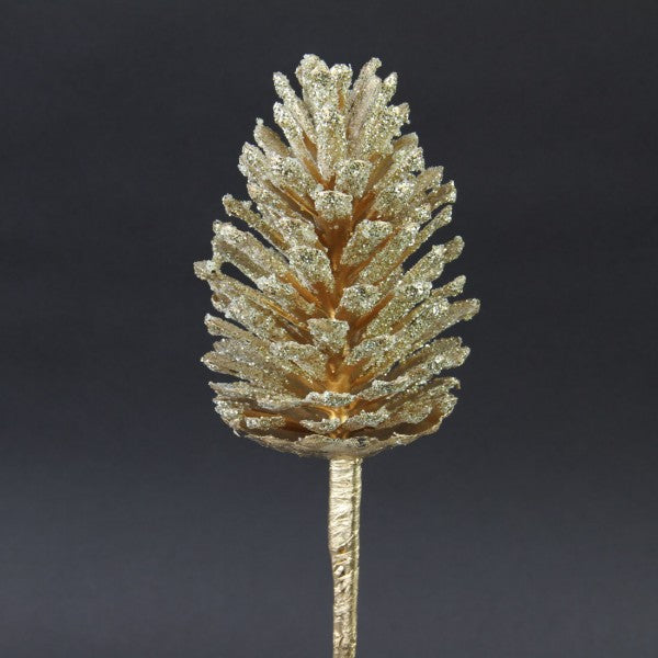 13"GLIT.PINE CONE PICK GOLD