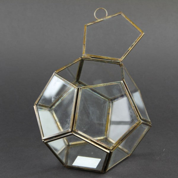 7"X7"ANT.GLD GEOMAT.LANTERN