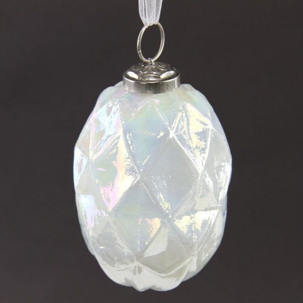3.5"FACETED PEARL WHITE ORNA