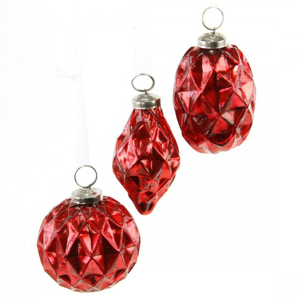 3.5"FACETED MERC RED ORNA