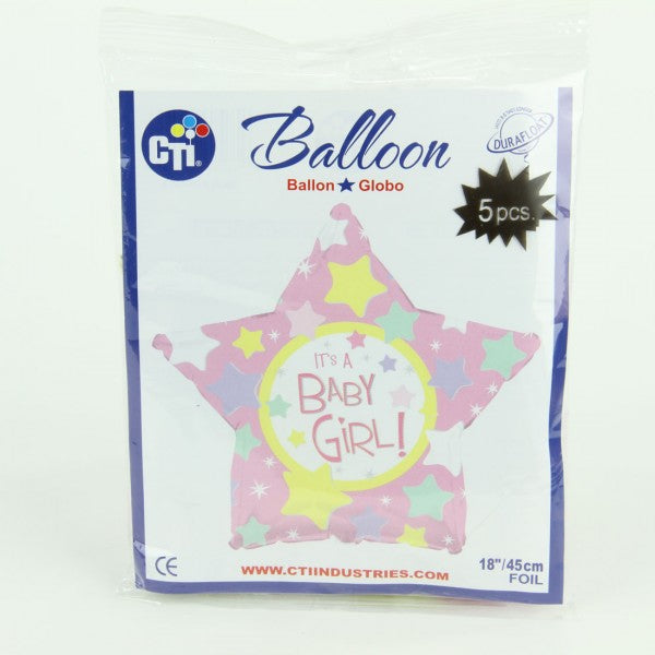 18"MYLAR IT'S A GIRL 5/PKG