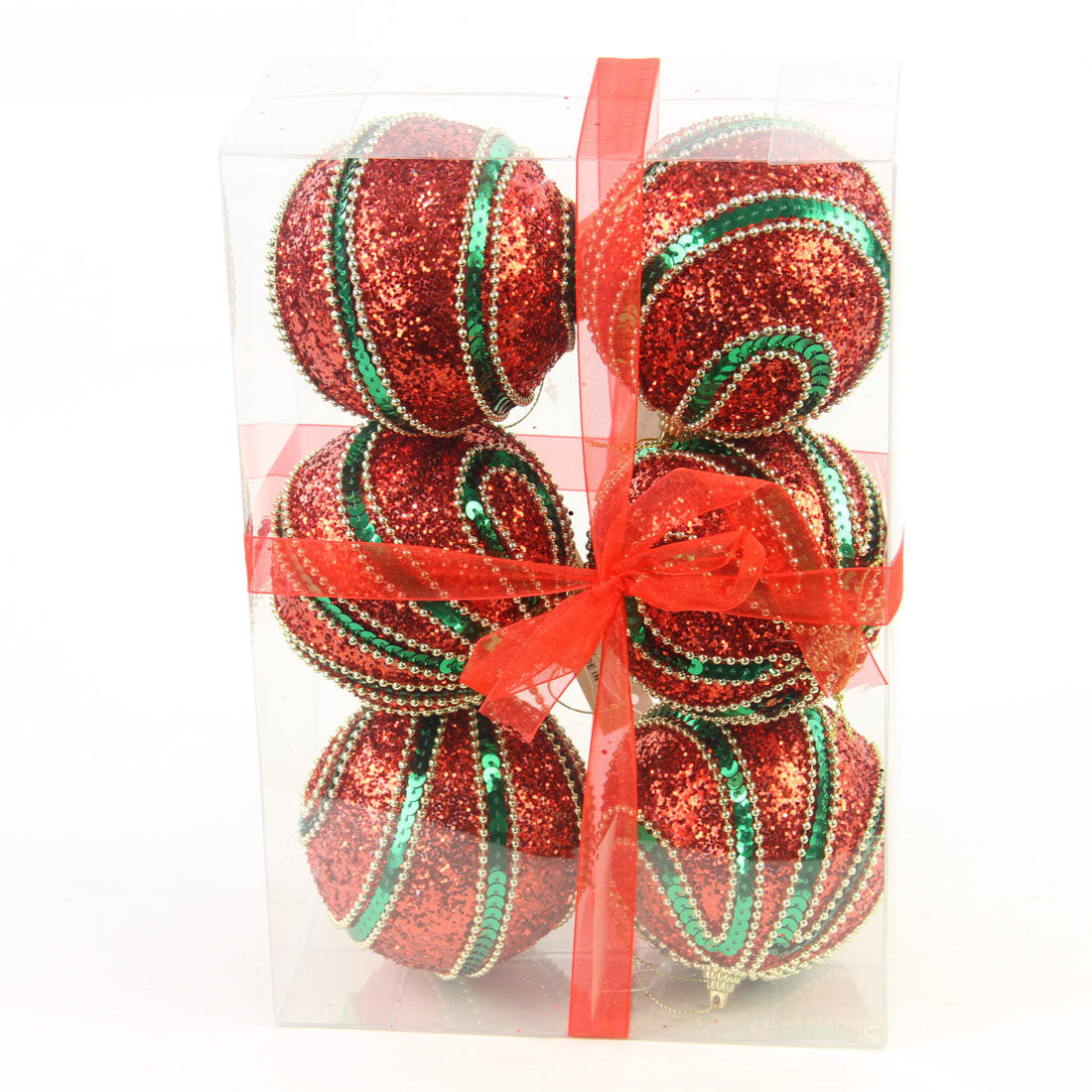 3.94"BALL ORNA 6/BX RED/GRN