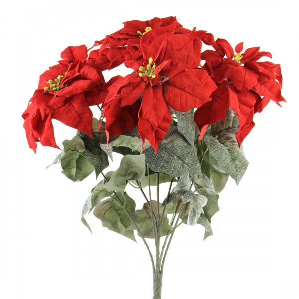 25"VELVET POINSETTIA BUSH RED