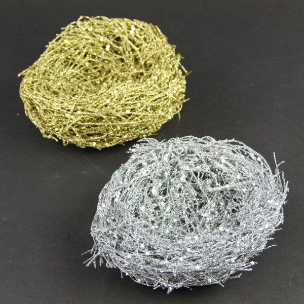 LG.TWIG GLITTER BIRD NEST A25