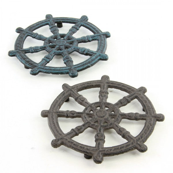 METAL SHIP WHEEL TRIVET A4