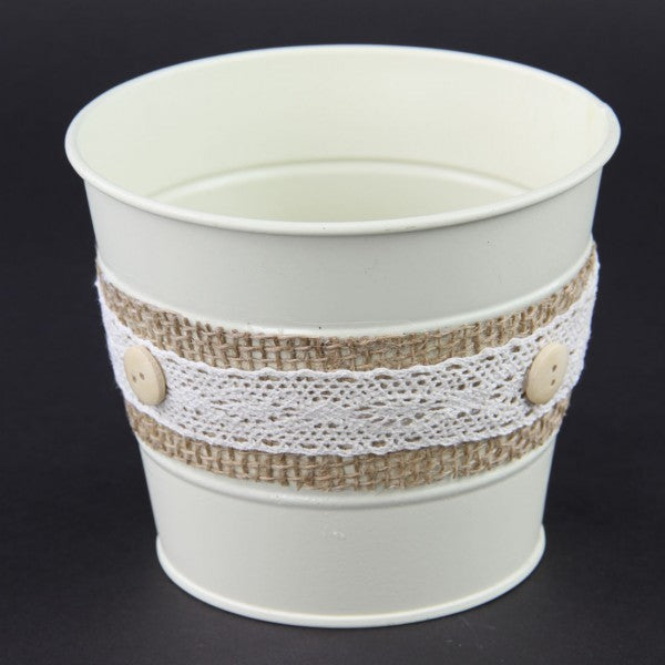 5.25"D BURLAP/LACE TIN POT