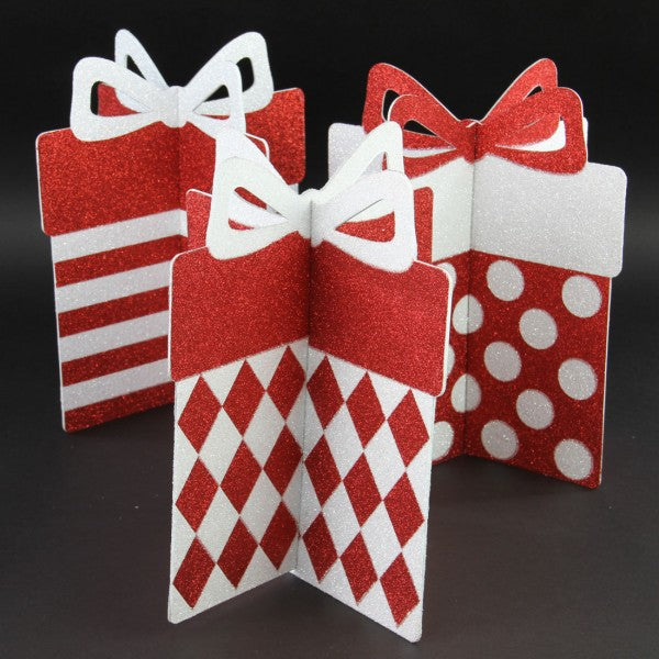 12.5"GLT.GIFT BOX ORN RED/WHT