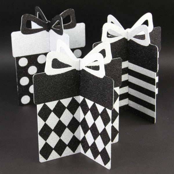12.5"GLT.GIFT BOX ORN BLK/WHT
