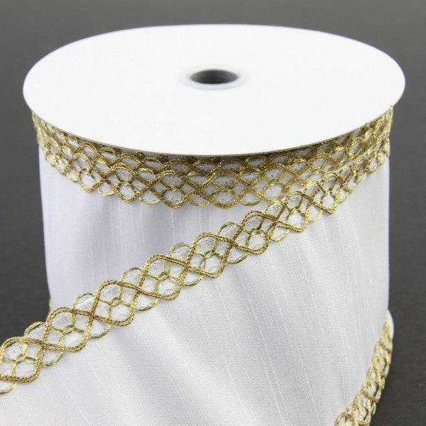 4"X10YD FAUX DUPIONI/MET TRIM