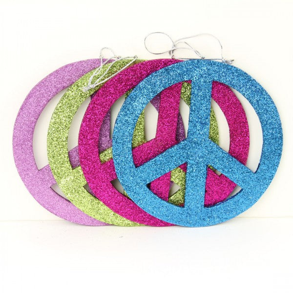 8"WOODEN GLIT.PEACE ORNA A4