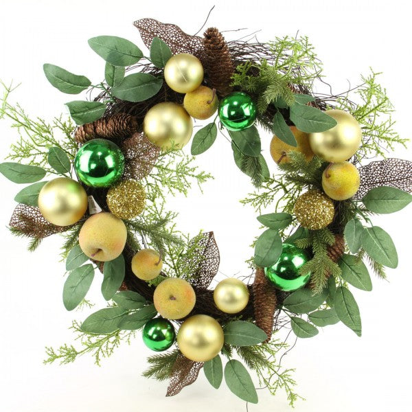 24"BALL/PINE/FRUIT WREATH